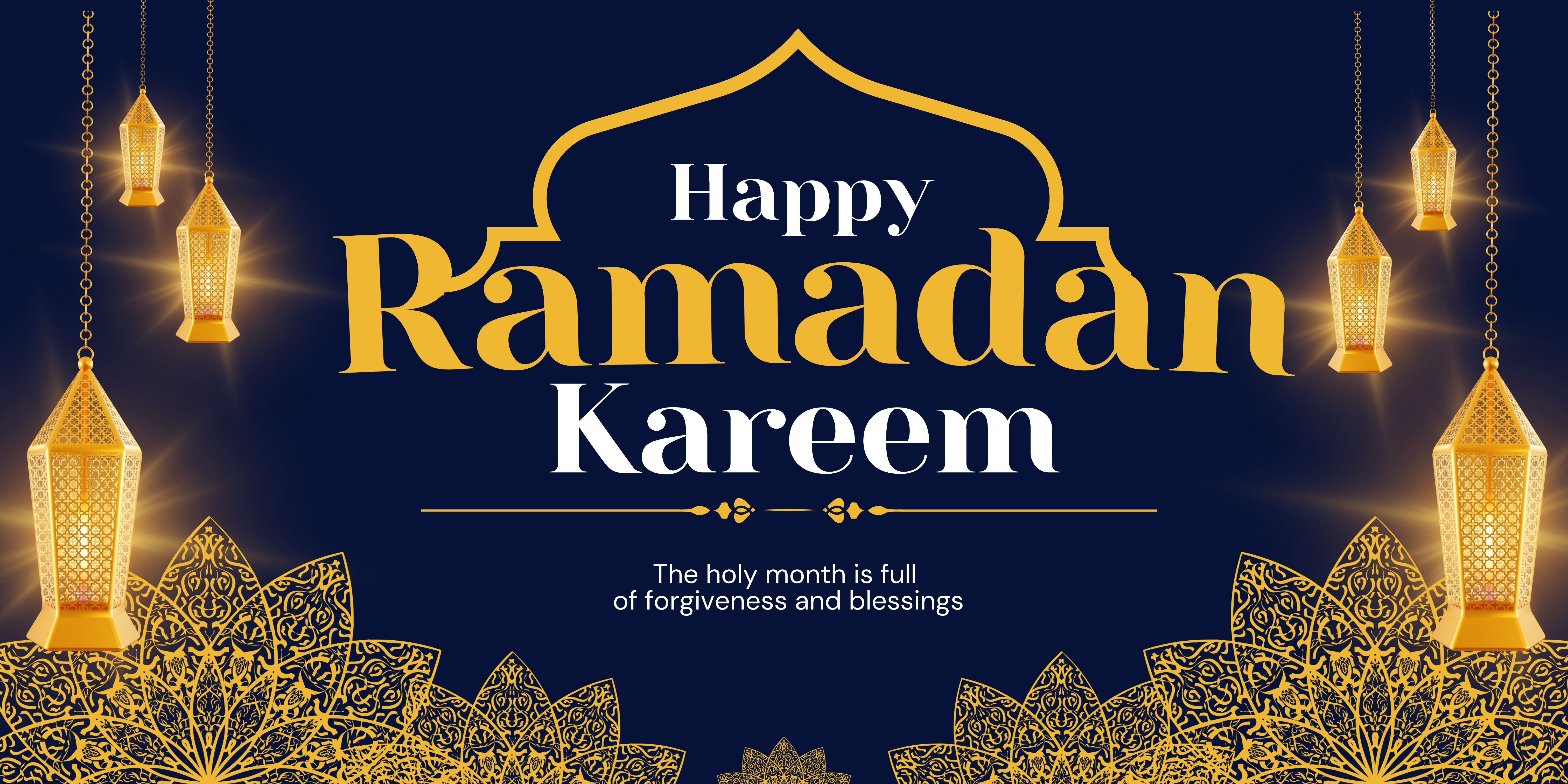 Blue Gold White Elegant Light Ramadan Banner